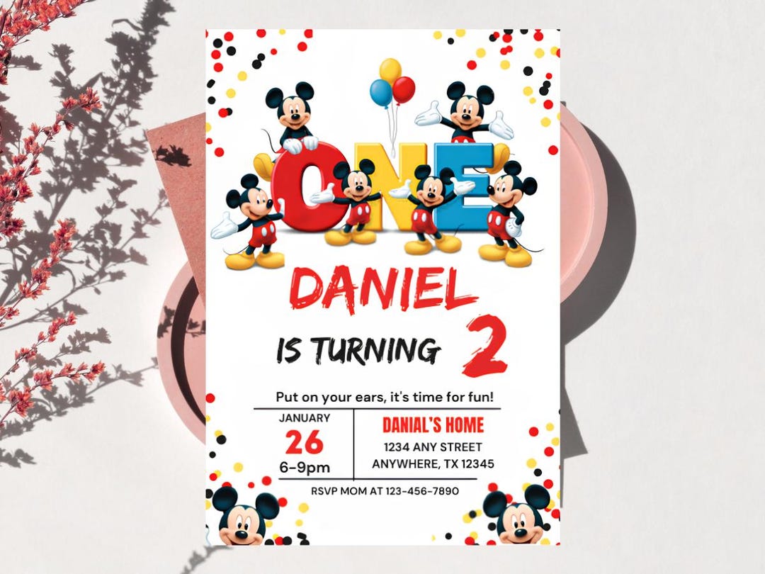 Mickey Mouse Birthday Invitation | Editable Canva Kids Party Template ...