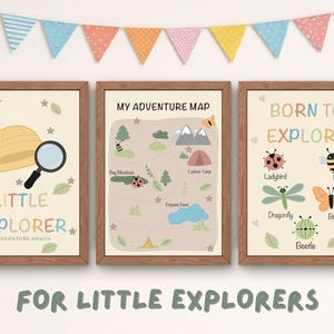 Set di stampe per la cameretta "Piccolo Esploratore" / Mappa murale / Stampe educative per bambini / Decorazioni a tema avventura / Quadri didattici per bambini / Download digitale