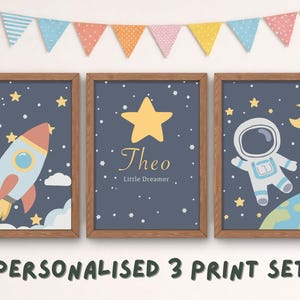Personalised Space Print Set | Little Explorer | Rocket, Planet & Stars Art | Kids Room Decor | Space Wall Art | Star | Digital Download