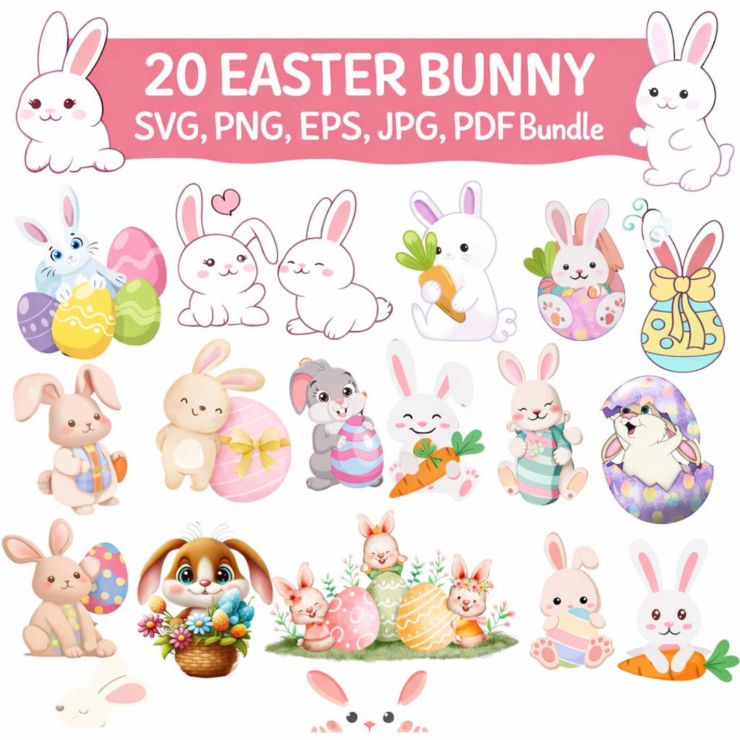 Easter Bunny Svg Bundle, Rabbit Outline Cut File, Bunny Clipart Rabbit ...