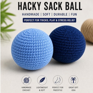 2-i-1 Virkat Hacky Sack-mönster PDF | Fotpåse, jongleringsboll och amigurumi-leksak | Mjuk jongleringsboll för trick och freestyle-lek
