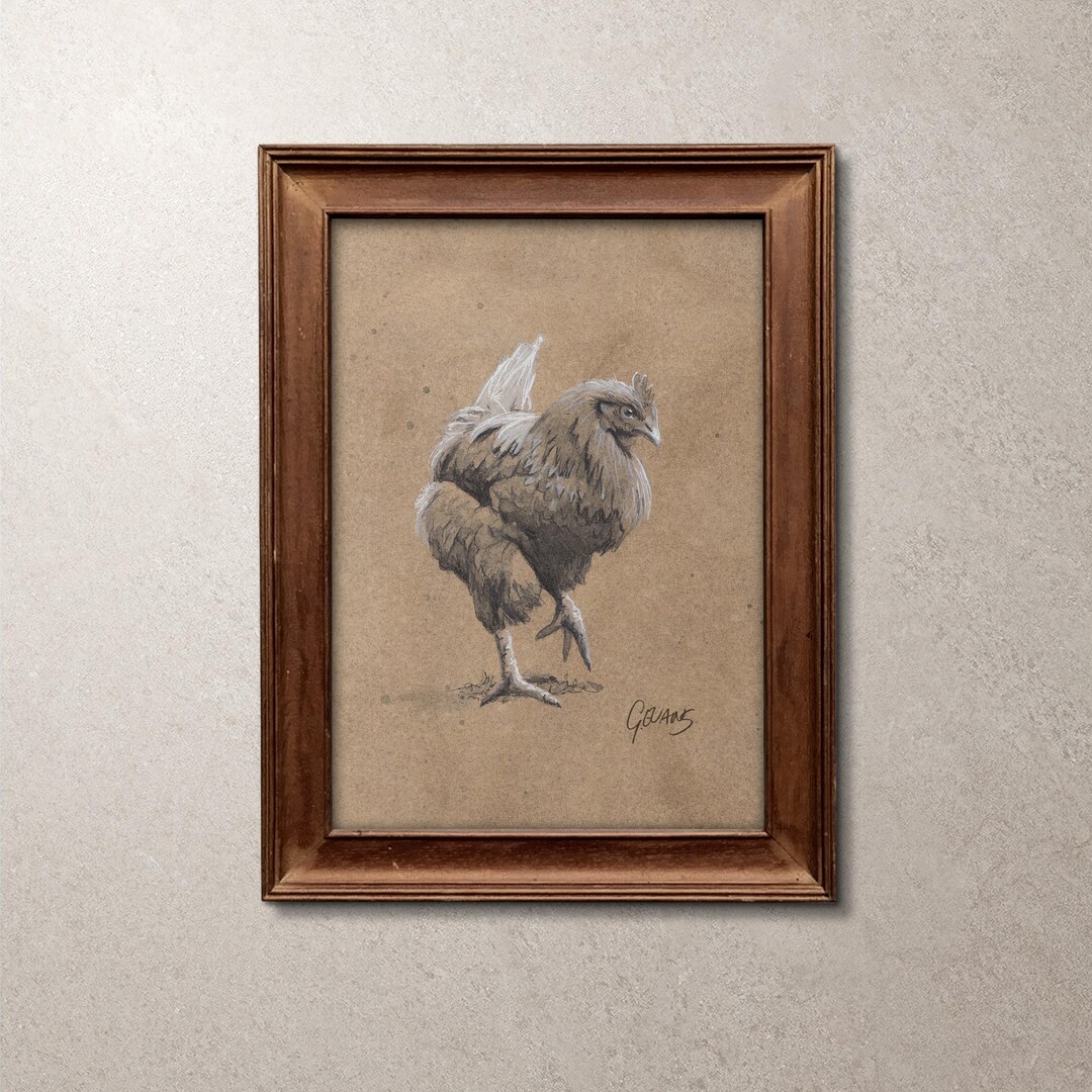 Original Wall Art - NOT a Print. Hen Drawing in Watercolour, Pen and ...