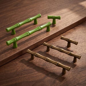 Bamboo Cabinet Pull, Asian Drawer Handle, Japanese Dresser Hardware, Chinoiserie Cupboard Knob, Botanical Wardrobe Door Pull Decor