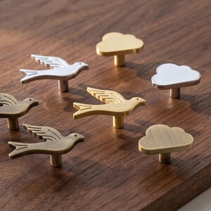Bird and Cloud Cabinet Knobs, Whimsical Drawer Pulls, Cute Dresser Handles, Kitchen Cupboard Wardrobe Door and Nursery Furniture Hardware