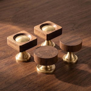 Schrankknopf aus Walnussholz, Schubladengriff aus Messing, Kommodengriff im Mid-Century-Stil, Japandi-Schrankbeschläge, dekorativer Akzentknopf für moderne Möbel