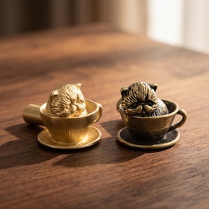 Tirador de armario con forma de gato en taza de té, tirador de cajón original, tirador de cómoda adorable, herrajes decorativos para armarios de cocina y muebles.