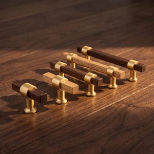 Tirador y pomo de madera cuadrados para armario, tirador de cajón moderno, herrajes para cómoda de mediados de siglo, tirador de puerta de armario Japandi, detalle para armario de cocina