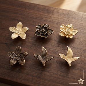 Floral Cabinet Knob, Flower Drawer Pull, Botanical Dresser Handle, Leaf Cupboard Hardware, Vintage Wardrobe Furniture Accent Decor