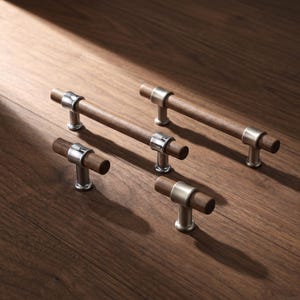 Walnut Cabinet Knob and Pull, Wood Drawer Handle, Mid Century Dresser Hardware, Modern Wardrobe Door Pull, Kitchen Cupboard Accent