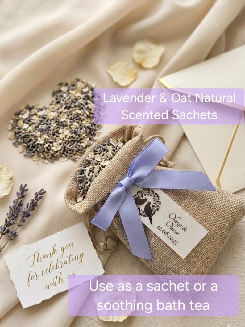Personalized Wedding Favors for Guests: Lavender & Oat Sachets | Bridal ...