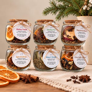 Christmas Simmer Pot Kit in Glass Jar, Winter Stovetop Potpourri, Holiday Hostess Gift