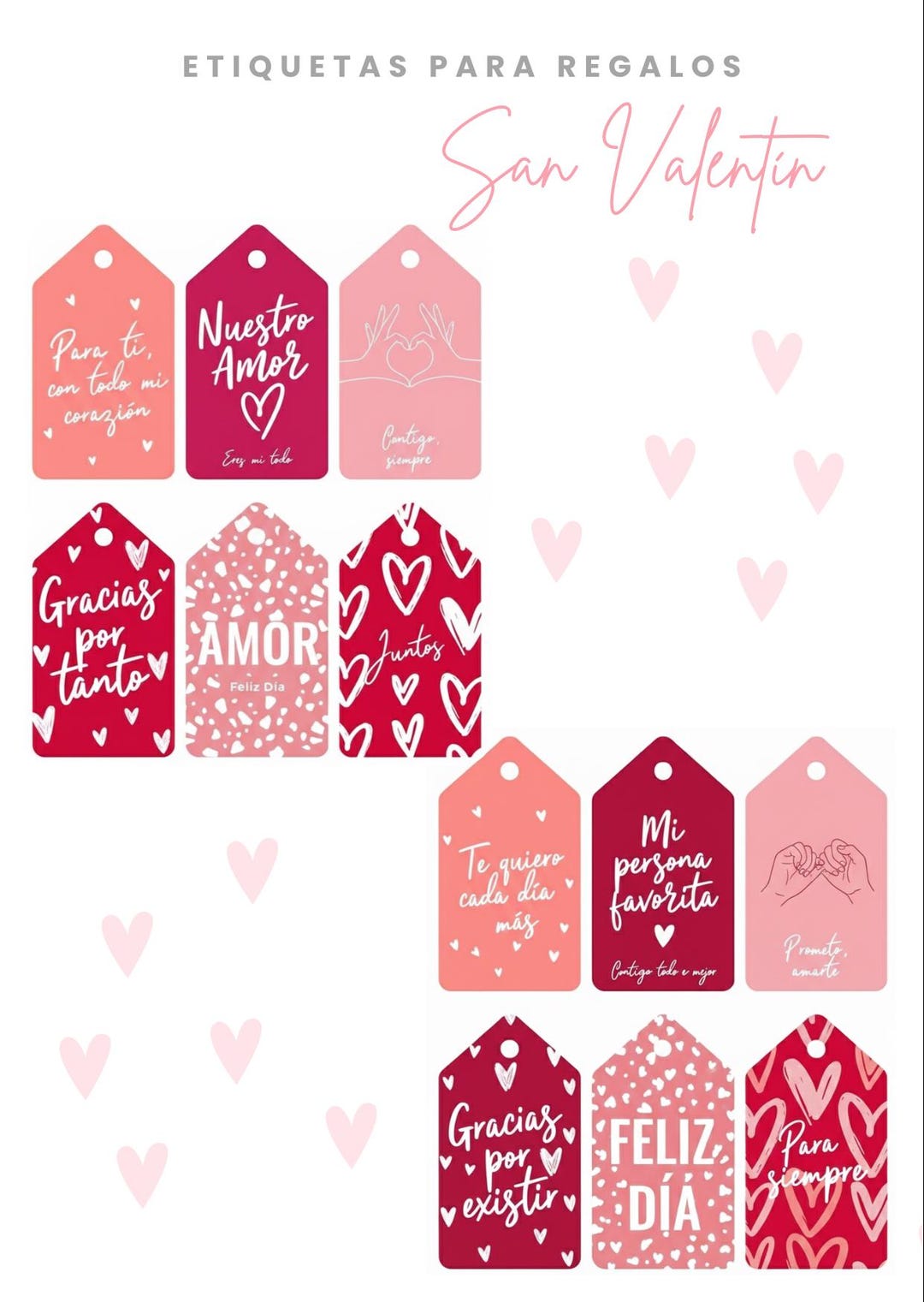 Etiquetas De San Valentín Imprimibles, Kit De 12 Tags De Amor Para ...