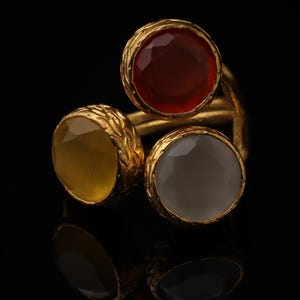 Brown and Yellow Cat Eye Ring, 22K Gold-Plated Adjustable Look image 4