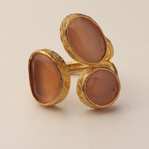 22K Gold-Plated Three Stone Ring, Turkish Ring, Terracotta and Blush Pink Ring, Chunky Ring, Ornate Ring, Maximalist Jewelry image 6