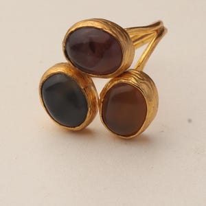 22K Gold-Plated Adjustable Ring, Boho Ring, Art Deco Ring, Storm Grey and Sable Ring, Statement Ring, Unique Ring image 8