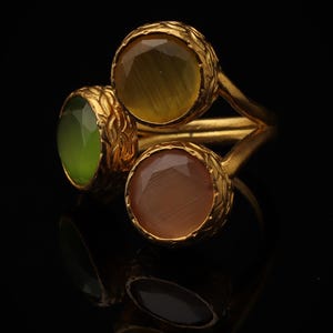 Orange and Green Statement Ring, 22K Gold-Plated Adjustable Band image 5