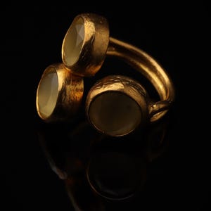 22K Gold-Plated Three Stone Ring, Cottagecore Ring, Whimsical Ring, Unique Ring, Ochre and Umber Ring, Colorful Ring image 5