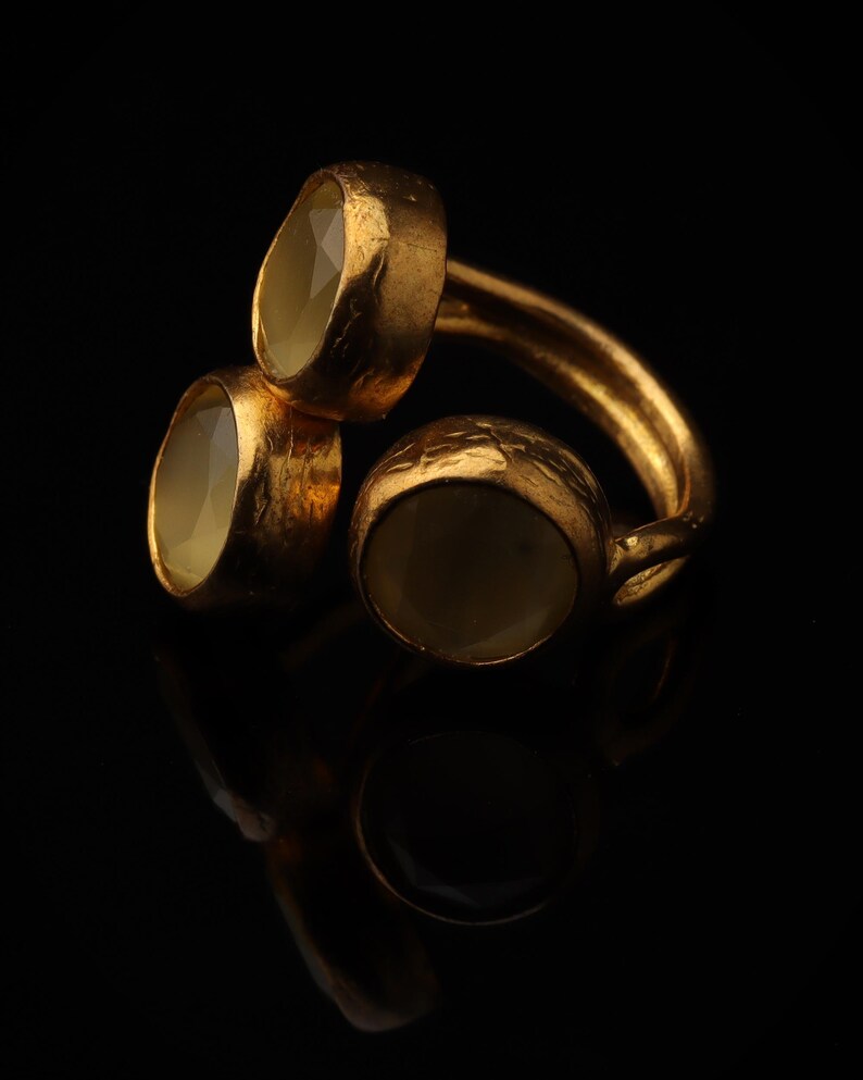 22K Gold-Plated Three Stone Ring, Cottagecore Ring, Whimsical Ring, Unique Ring, Ochre and Umber Ring, Colorful Ring image 5
