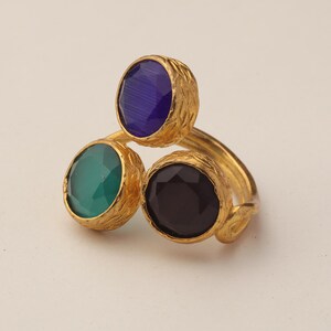 Colorful Ring, Unique Ring, Boho Ring, Art Deco Ring, Cobalt and Forest Green Ring, 22K Gold-Plated Ring, Vintage Style Ring image 9