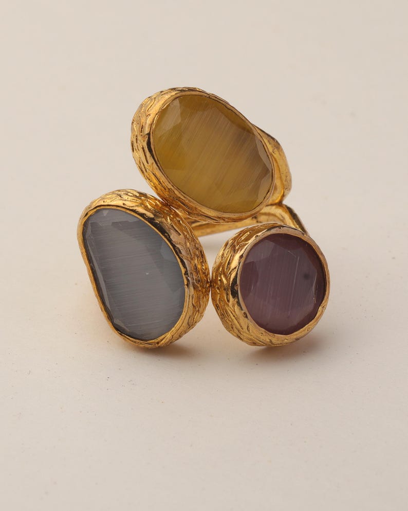 Marigold and Cream Ring, Whimsical Ring, Artisan Ring, Vintage Style Ring, 22K Gold-Plated Adjustable Ring, Multi Stone Ring image 6