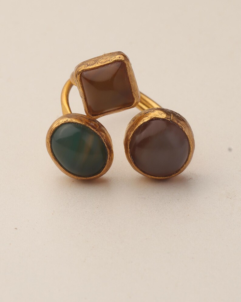 Cocktail Ring, Seafoam and Toffee Ring, Chunky Ring, Vintage Style Ring, Whimsical Ring, Adjustable Ring, 22K Gold-Plated Ring image 6