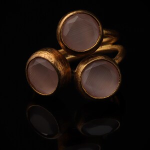 22K Gold-Plated Adjustable Ring, Bold Ring, Whimsical Ring, Cottagecore Ring, Boho Ring, Dusty Rose and Petal Pink Ring image 4