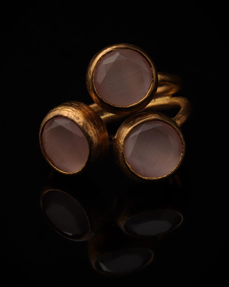 22K Gold-Plated Adjustable Ring, Bold Ring, Whimsical Ring, Cottagecore Ring, Boho Ring, Dusty Rose and Petal Pink Ring image 4
