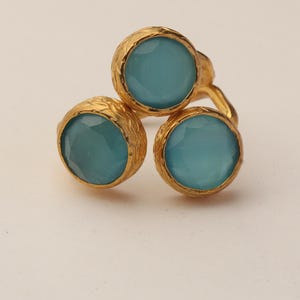 Colorful Ring, Teal and Sea Green Ring, Boho Ring, Cluster Ring, 22K Gold-Plated Ring, Art Deco Ring, Cat Eye Ring image 6