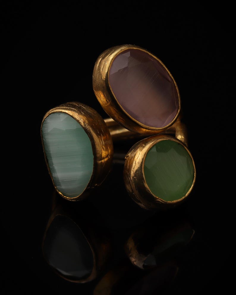 Rosewater and Sage Ring, Artisan Ring, 22K Gold-Plated Ring, Multi Stone Ring, Maximalist Jewelry, Cottagecore Ring, Bold Ring bild 3