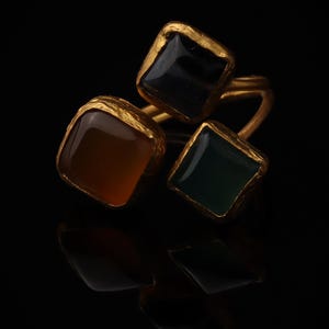 Orange and Green Boho Ring, 22K Gold-Plated Art Nouveau Band image 4