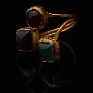 Red and Teal Adjustable Ring, 22K Gold-Plated Statement Piece image 5