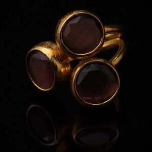 Pink and Grey Dark Academia Ring, 22K Gold-Plated Gothic Band image 4