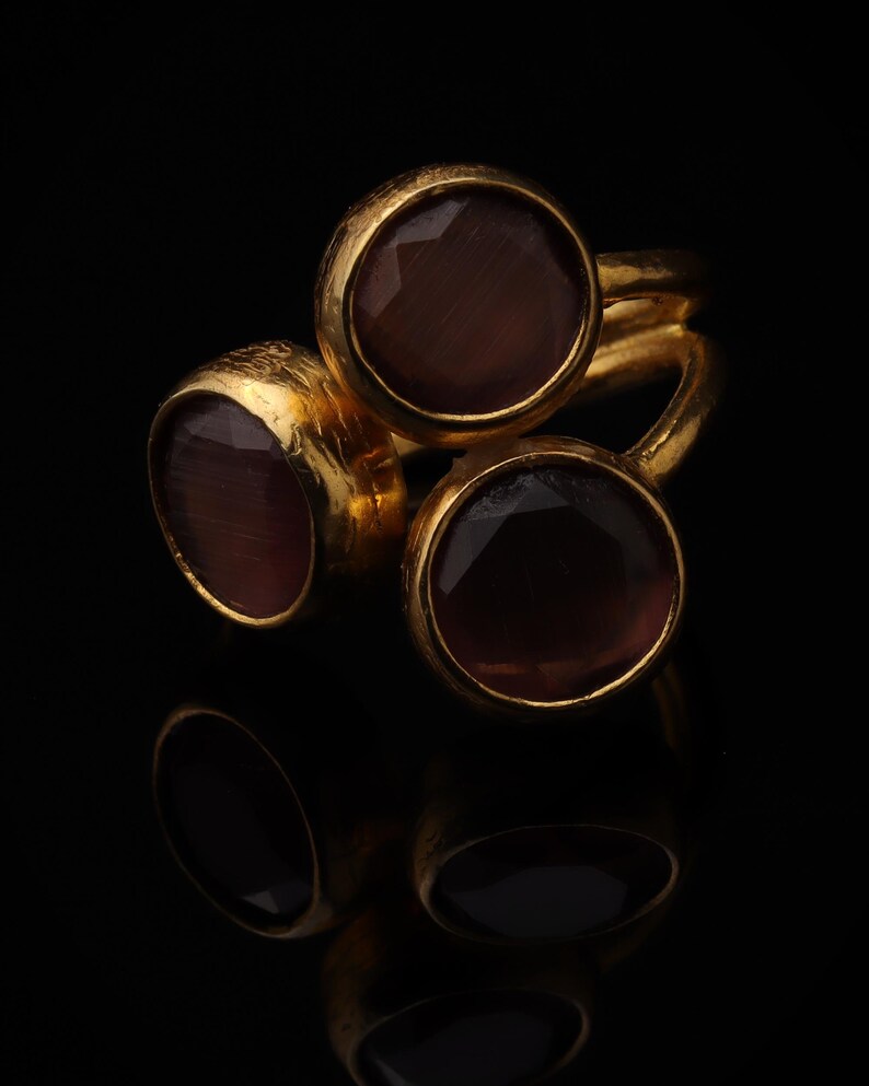 Pink and Grey Dark Academia Ring, 22K Gold-Plated Gothic Band image 4
