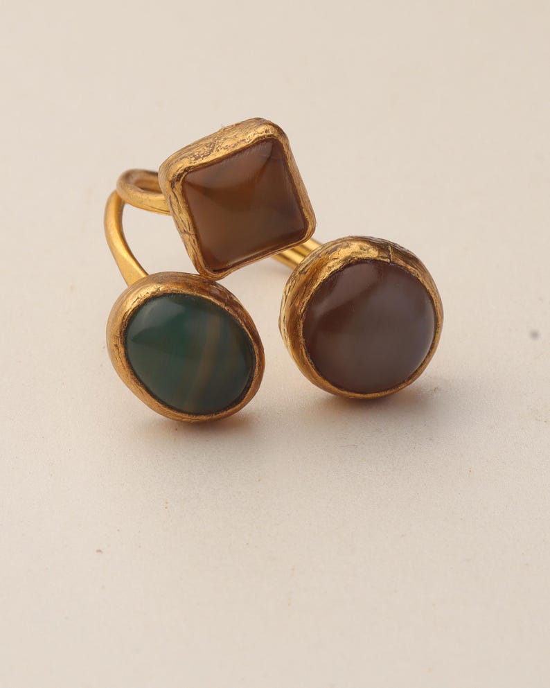 Cocktail Ring, Seafoam and Toffee Ring, Chunky Ring, Vintage Style Ring, Whimsical Ring, Adjustable Ring, 22K Gold-Plated Ring image 7