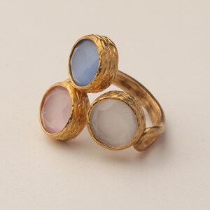 Pink and Grey Art Deco Ring, 22K Gold-Plated Adjustable Piece 画像 9