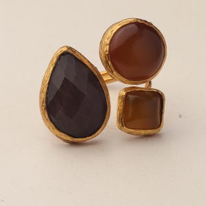 Brown and Orange Cottagecore Ring, 22K Gold-Plated Fairycore Band image 7
