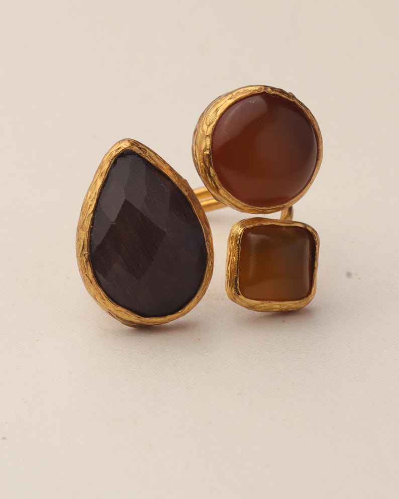Brown and Orange Cottagecore Ring, 22K Gold-Plated Fairycore Band image 7