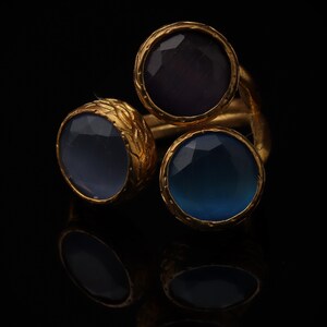 Cottagecore Ring, 22K Gold-Plated Ring, Denim Blue and Navy Ring, Turkish Ring, Ornate Ring, Art Deco Ring, Vintage Ring image 4