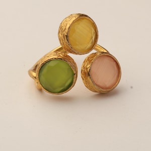 Orange and Green Statement Ring, 22K Gold-Plated Adjustable Band image 7