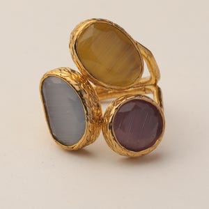 Marigold and Cream Ring, Whimsical Ring, Artisan Ring, Vintage Style Ring, 22K Gold-Plated Adjustable Ring, Multi Stone Ring image 8