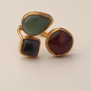 Sage Green and Burgundy Gothic Ring, 22K Gold-Plated Adjustable Style image 7