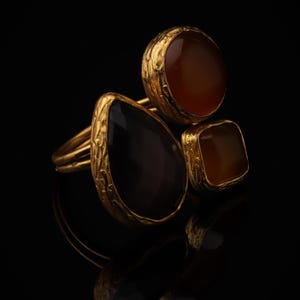 Brown and Orange Cottagecore Ring, 22K Gold-Plated Fairycore Band image 2