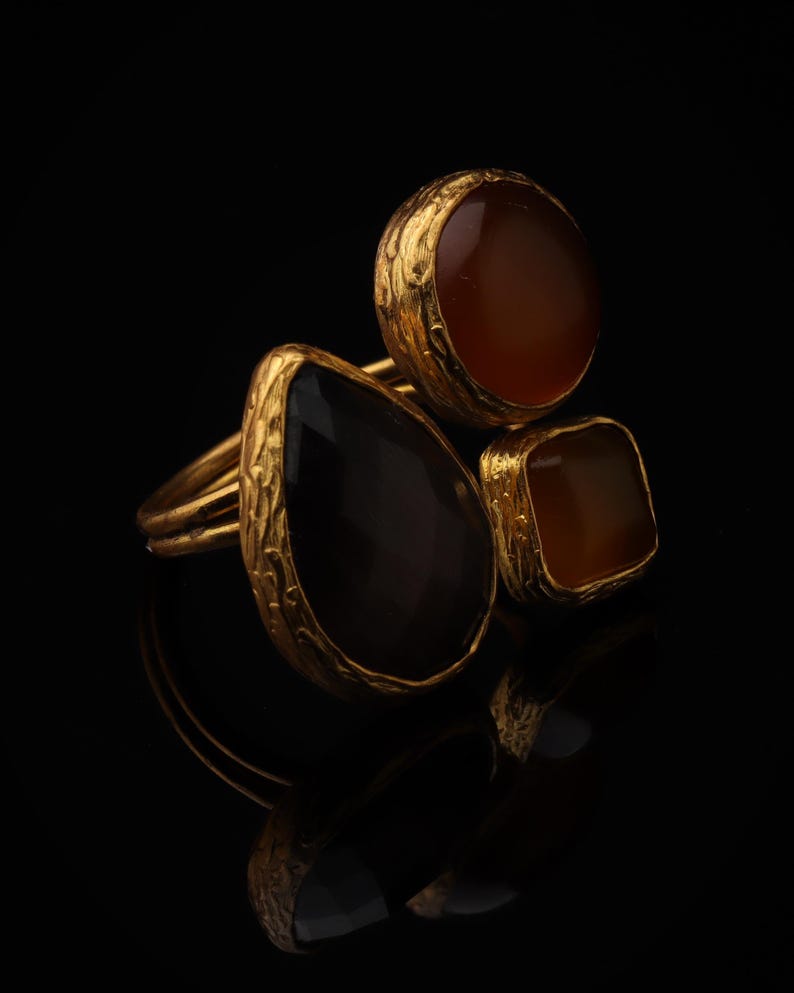 Brown and Orange Cottagecore Ring, 22K Gold-Plated Fairycore Band image 2