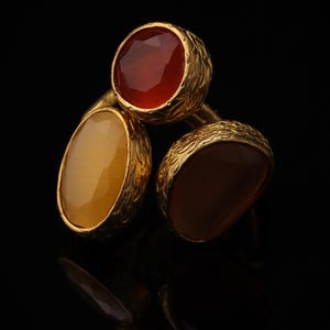 Red and Brown Cocktail Ring, 22K Gold-Plated Boho Band image 4