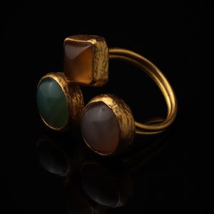 Cocktail Ring, Seafoam and Toffee Ring, Chunky Ring, Vintage Style Ring, Whimsical Ring, Adjustable Ring, 22K Gold-Plated Ring image 5