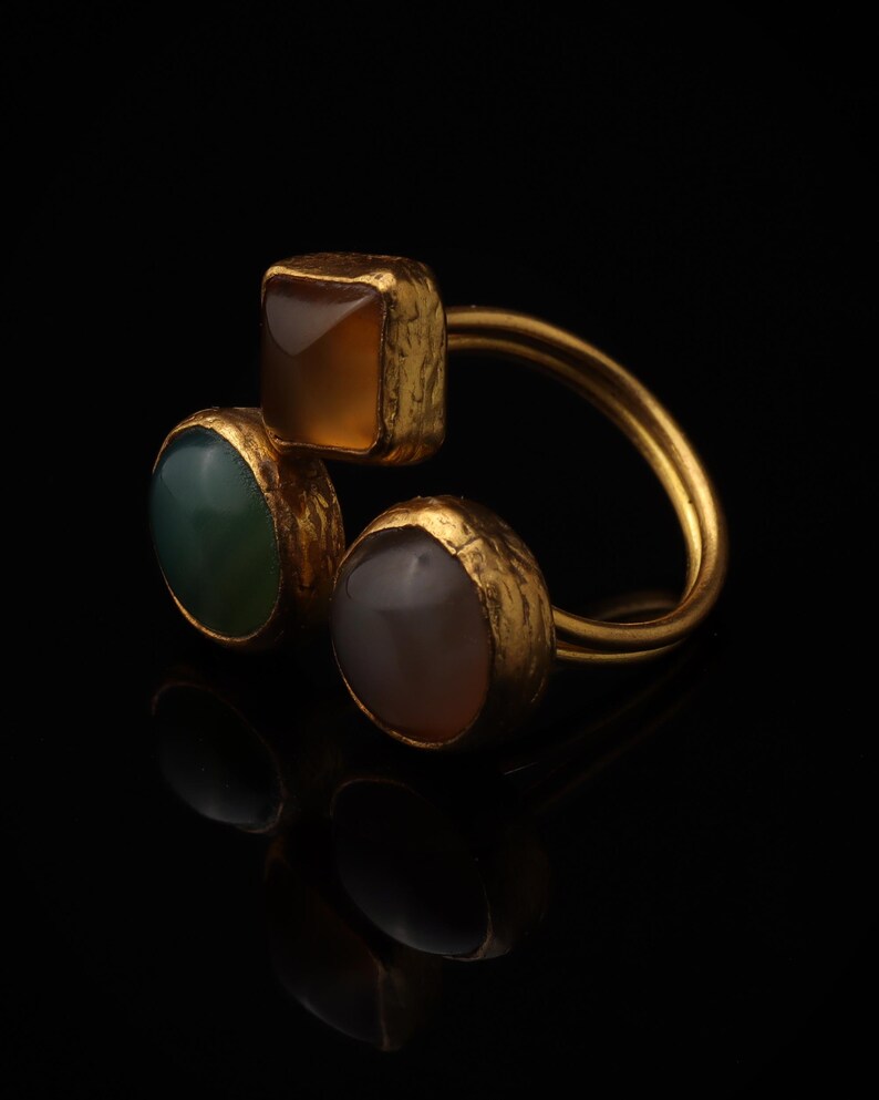 Cocktail Ring, Seafoam and Toffee Ring, Chunky Ring, Vintage Style Ring, Whimsical Ring, Adjustable Ring, 22K Gold-Plated Ring image 5