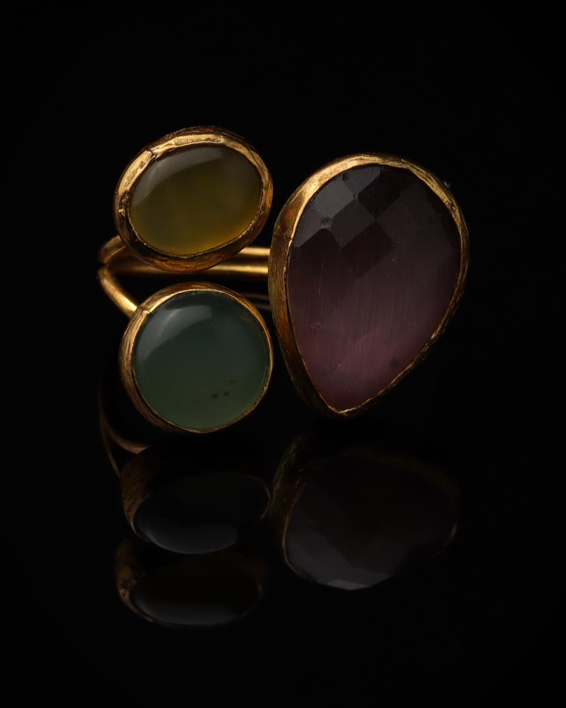 Purple and Sage Cluster Ring, 22K Gold-Plated Witchy Band Bild 1