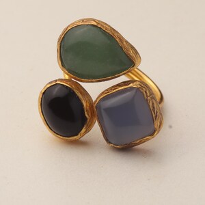 Witchy Ring, Chunky Ring, Colorful Ring, Cypress Green and Ink Navy Ring, 22K Gold-Plated Adjustable Ring, Dark Academia Ring Bild 8