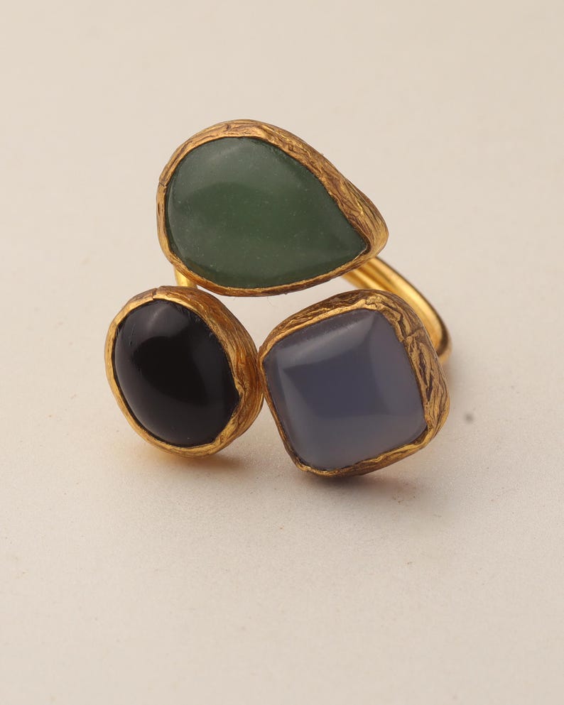 Witchy Ring, Chunky Ring, Colorful Ring, Cypress Green and Ink Navy Ring, 22K Gold-Plated Adjustable Ring, Dark Academia Ring Bild 8