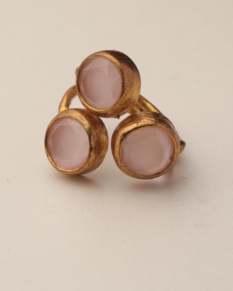 22K Gold-Plated Adjustable Ring, Bold Ring, Whimsical Ring, Cottagecore Ring, Boho Ring, Dusty Rose and Petal Pink Ring image 8